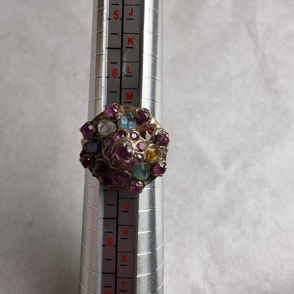 10k Yellow Gold Multicolor Gemstone Cluster Cocktail Ring Size 7.25 Statement